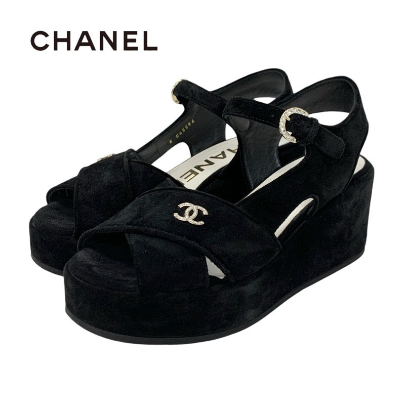 シャネル CHANEL サンダル 靴 シューズ スエード ブラック 黒