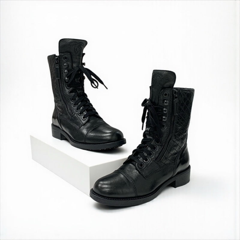 CHANEL シャネル ココマーク レザー ショートブーツ ブラック 37 名東】シャネル マトラッセ ココマーク レザー ショートブーツ