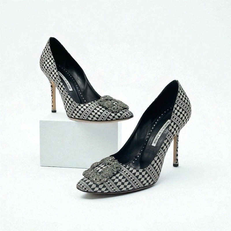 マノロブラニク MANOLO BLAHNIK ハンギシ パンプス 靴 シューズ ファブリック シルバー ブラック ビジュー パーティーシューズ マノロブラニク MANOLO BLAHNIK ハンギシ パンプス 靴 シューズ