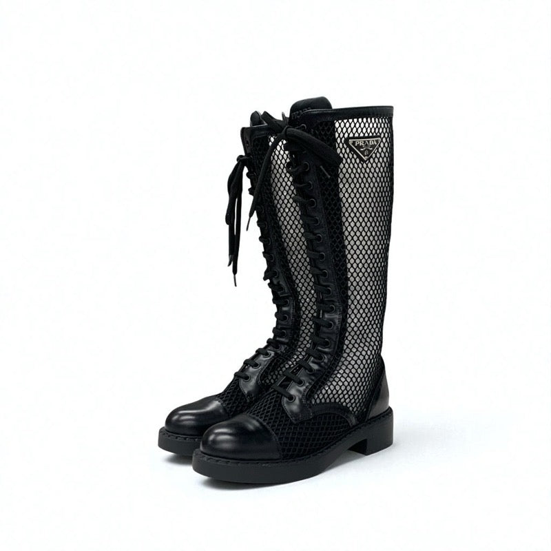 プラダ PRADA ブーツ ロングブーツ 靴 シューズ メッシュ レザー