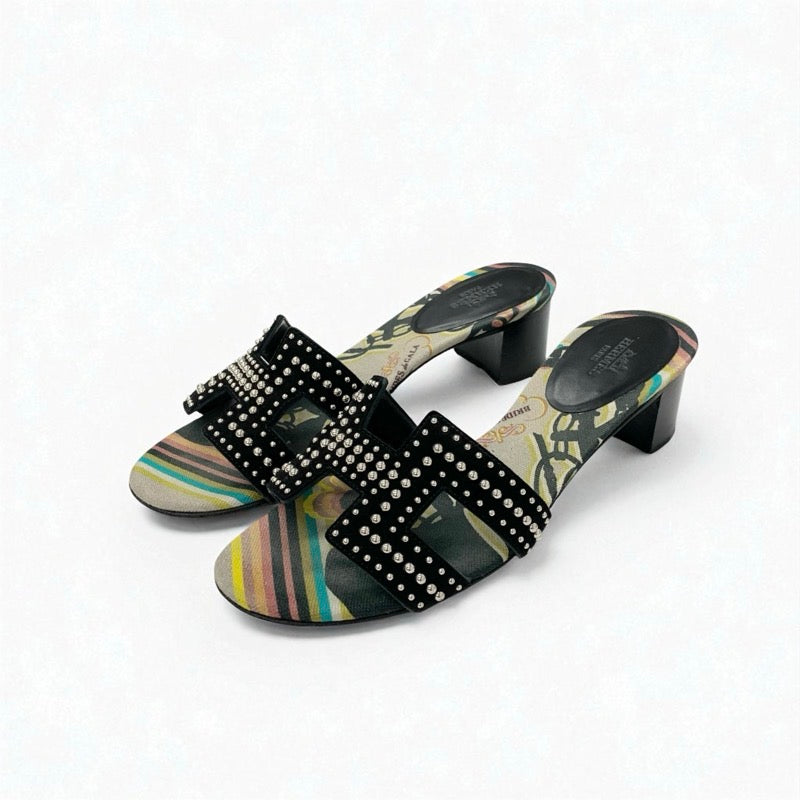 エルメス HERMES オアジス サンダル 靴 シューズ スエード ブラック マルチカラー スタッズ ミュール エルメス HERMES オアジス サンダル 靴 シューズ スエード ブラック