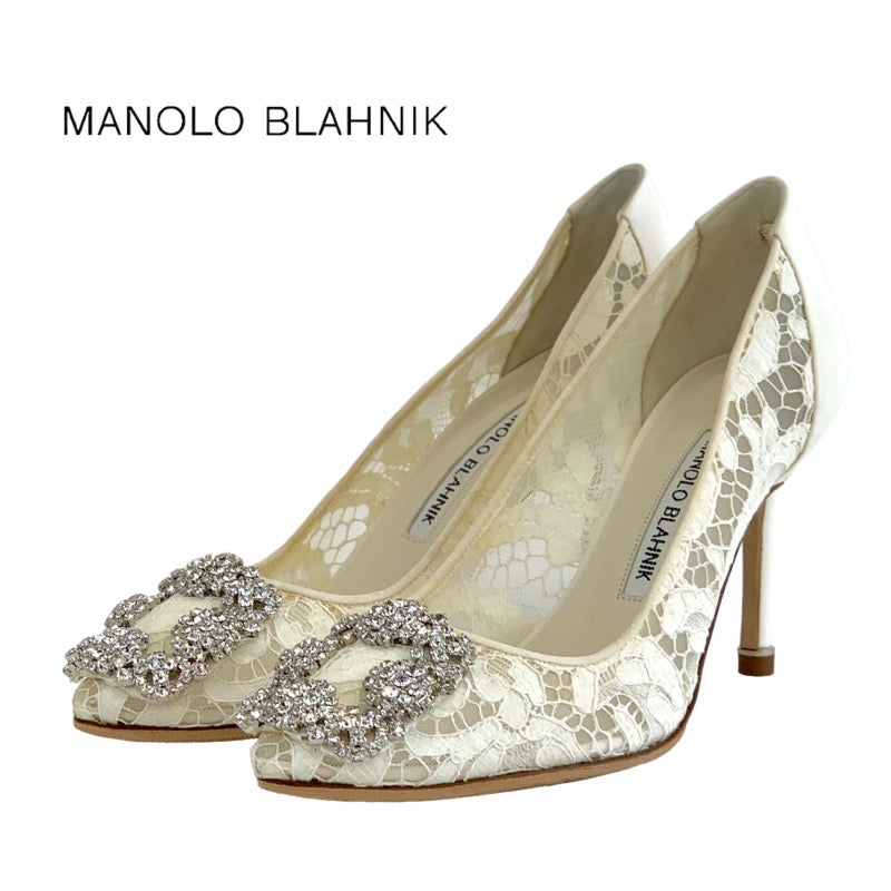 マノロブラニク MANOLO BLAHNIK ハンギシ パンプス パーティーシューズ フォーマルシューズ 靴 ビジュー レース レザー ホワ –  MYCLOSET