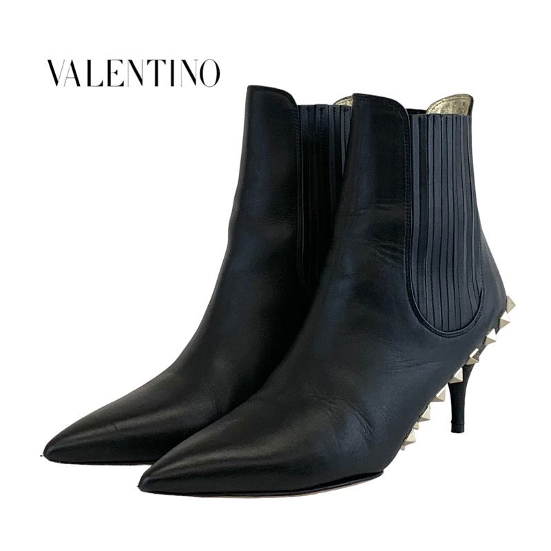 ヴァレンティノ VALENTINO ブーツ ショートブーツ 靴 シューズ レザー ブラック ゴールド ロックスタッズ サイドゴア – MYCLOSET