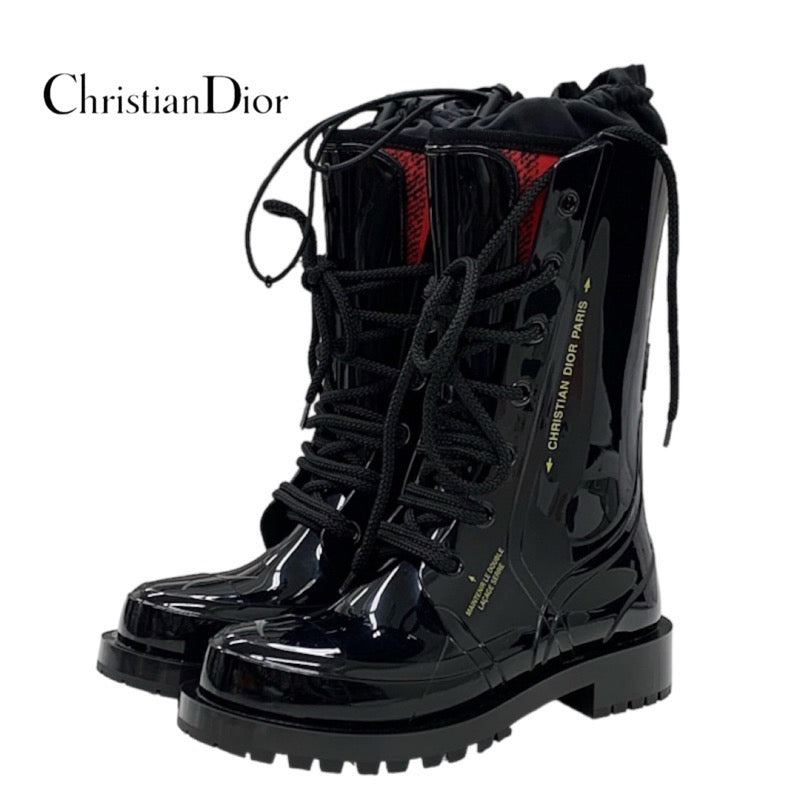 クリスチャンディオール CHRISTIAN DIOR ブーツ ショートブーツ 靴 シューズ ラバー ブラック 未使用 レインブーツ レースア –  MYCLOSET