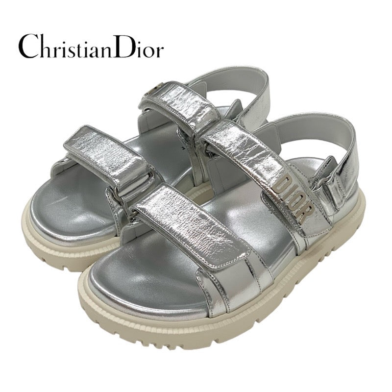 クリスチャンディオール CHRISTIAN DIOR DIORACT サンダル 靴 シューズ レザー シルバー スポーツサンダル フラットサ –  MYCLOSET