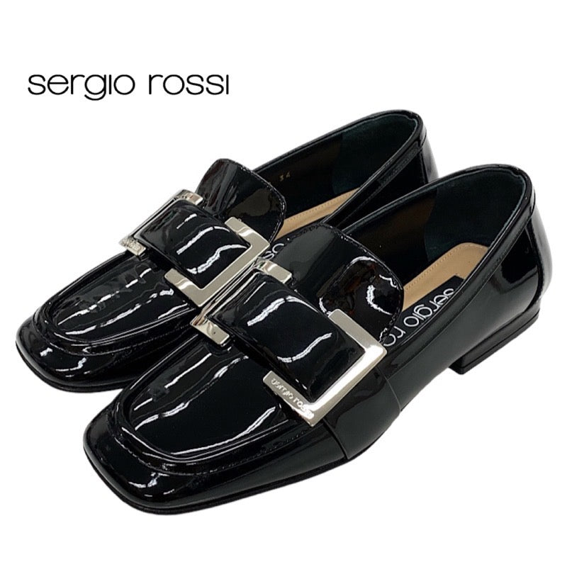 セルジオロッシ sergio rossi ローファー 革靴 靴 シューズ パテント ブラック 黒 フラットシューズ バックル – MYCLOSET