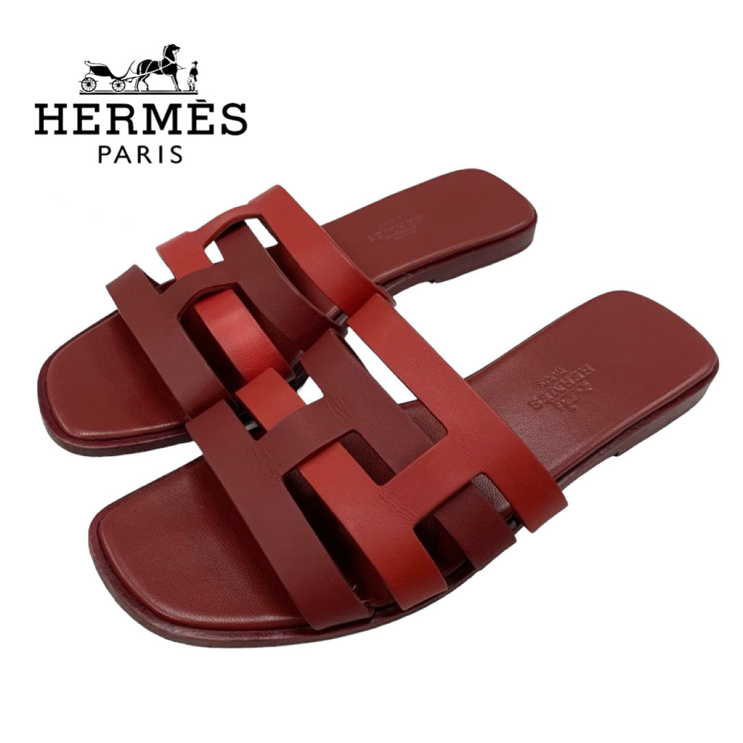 エルメス HERMES アミカ サンダル 靴 シューズ レザー ワインレッド レッド フラットサンダル ミュール – MYCLOSET