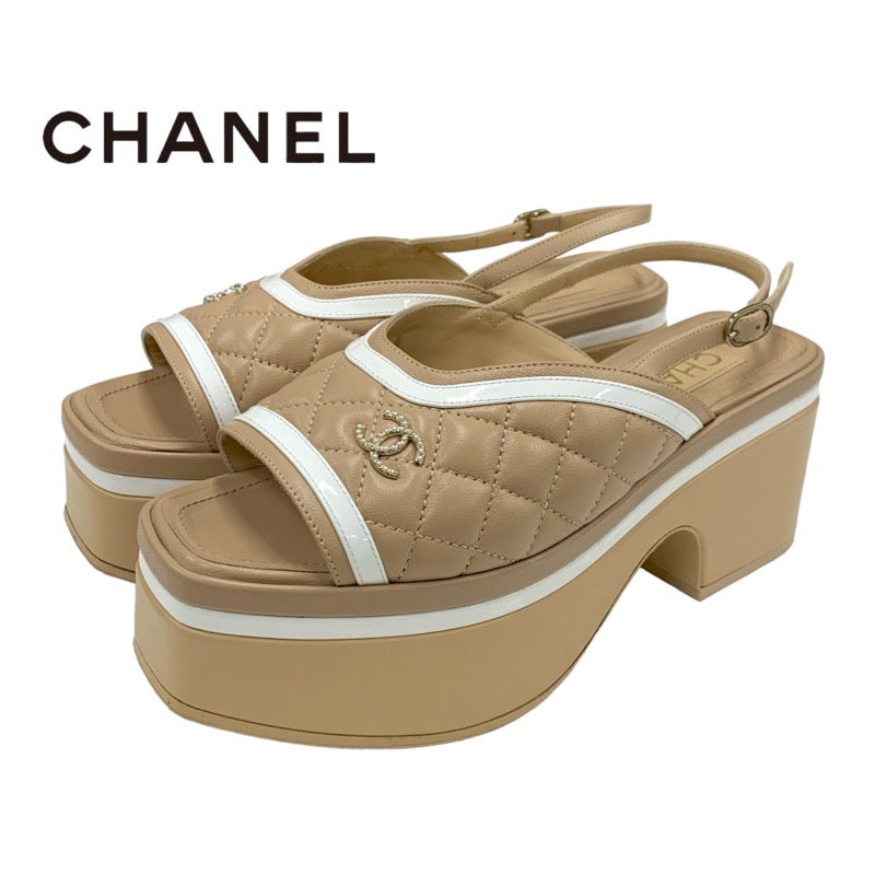 シャネル ベージュ ホワイト サンダル シャネル CHANEL サンダル 靴 シューズ レザー ベージュ