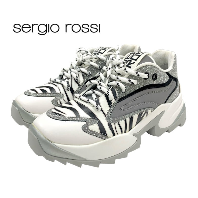 セルジオロッシ レザー ゼブラ ラメ ロゴ スニーカー ホワイト セルジオロッシ sergio rossi スニーカー 靴 シューズ レザー