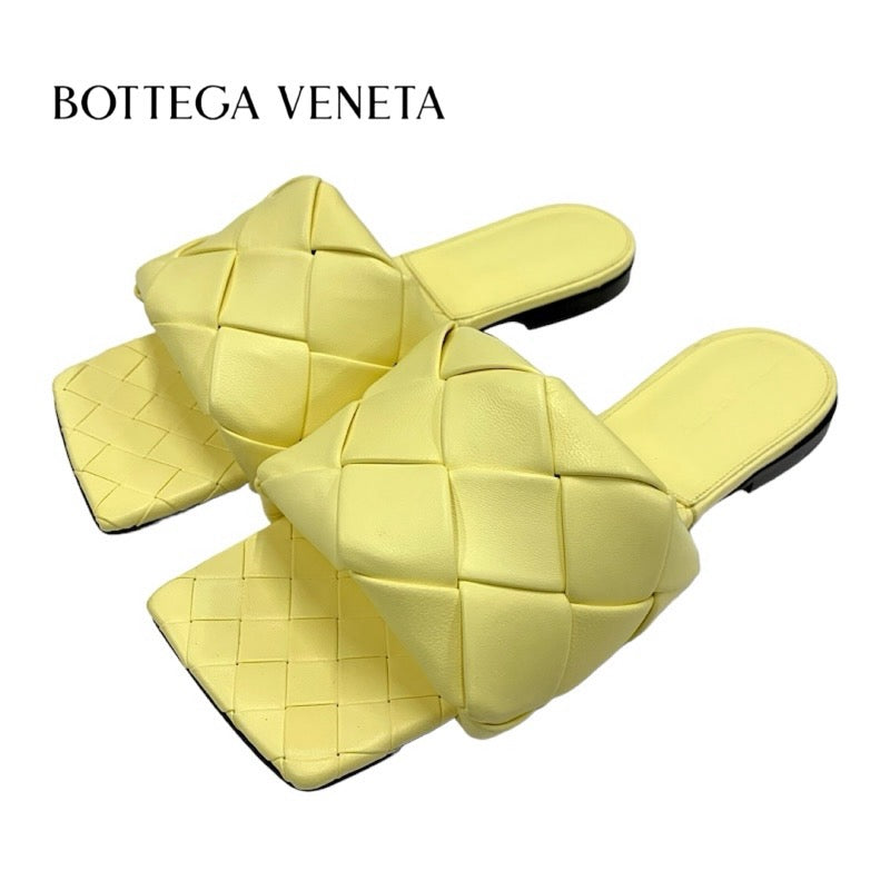 ボッテガヴェネタ BOTTEGAVENETA リド サンダル 靴 シューズ レザー イエロー フラットサンダル ミュール イントレチャート –  MYCLOSET