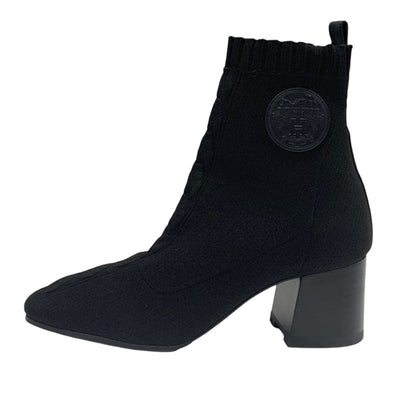 Hermes HERMES Volvelle Boots Short Boots Shoes Fabric Leather Black Socks Boots Ex Libris Knit