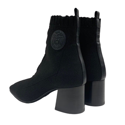 Hermes HERMES Volvelle Boots Short Boots Shoes Fabric Leather Black Socks Boots Ex Libris Knit