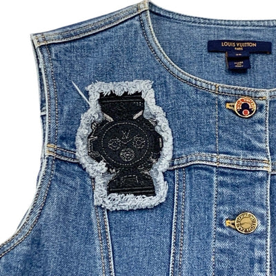 ルイヴィトン LOUIS VUITTON ワンピース ブルー ブラック ゴールド ノースリーブ デニム ワッペン