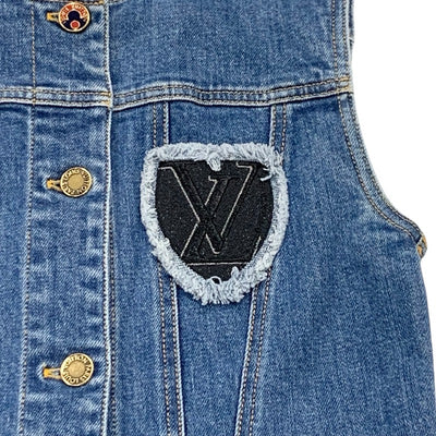 ルイヴィトン LOUIS VUITTON ワンピース ブルー ブラック ゴールド ノースリーブ デニム ワッペン