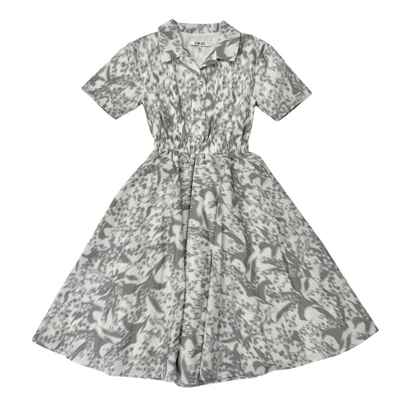 クリスチャンディオール CHRISTIAN DIOR ワンピース ホワイト グレー キッズ 半袖 ロゴ フレアドレス