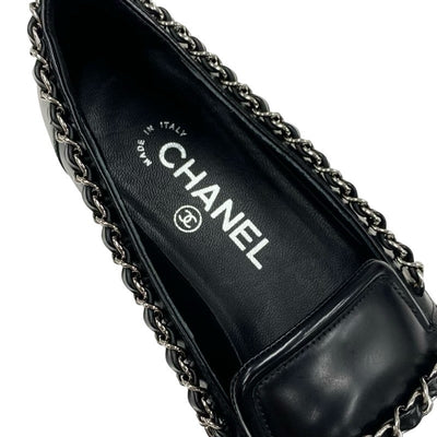 シャネル CHANEL ローファー 革靴 靴 シューズ レザー ブラック 黒 シルバー ココマーク チェーン