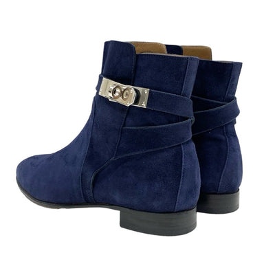 Hermes Neo Boots Short Boots Shoes Suede Navy Silver Kelly Hardware