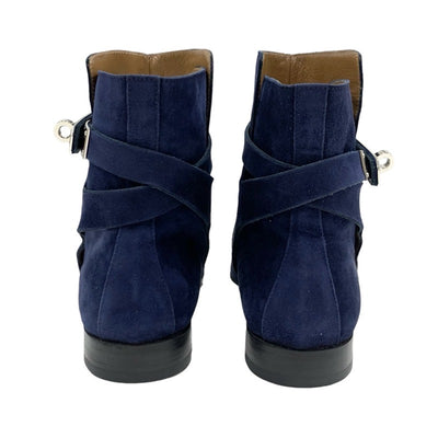 Hermes Neo Boots Short Boots Shoes Suede Navy Silver Kelly Hardware