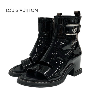 LOUIS VUITTON Moonlight Line Monogram Boots Short Boots Shoes Patent Black Silver LV Logo Ankle Boots