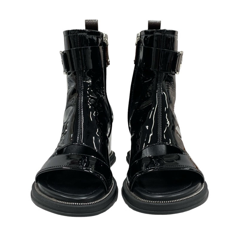 LOUIS VUITTON Moonlight Line Monogram Boots Short Boots Shoes Patent Black Silver LV Logo Ankle Boots