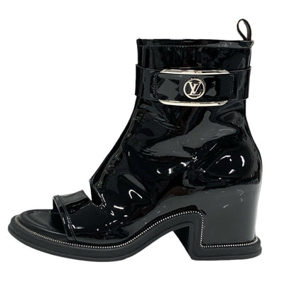 LOUIS VUITTON Moonlight Line Monogram Boots Short Boots Shoes Patent Black Silver LV Logo Ankle Boots