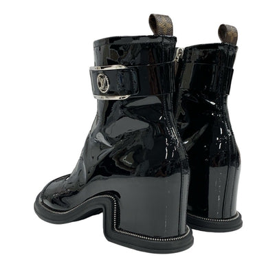 LOUIS VUITTON Moonlight Line Monogram Boots Short Boots Shoes Patent Black Silver LV Logo Ankle Boots