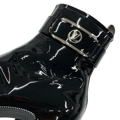 LOUIS VUITTON Moonlight Line Monogram Boots Short Boots Shoes Patent Black Silver LV Logo Ankle Boots