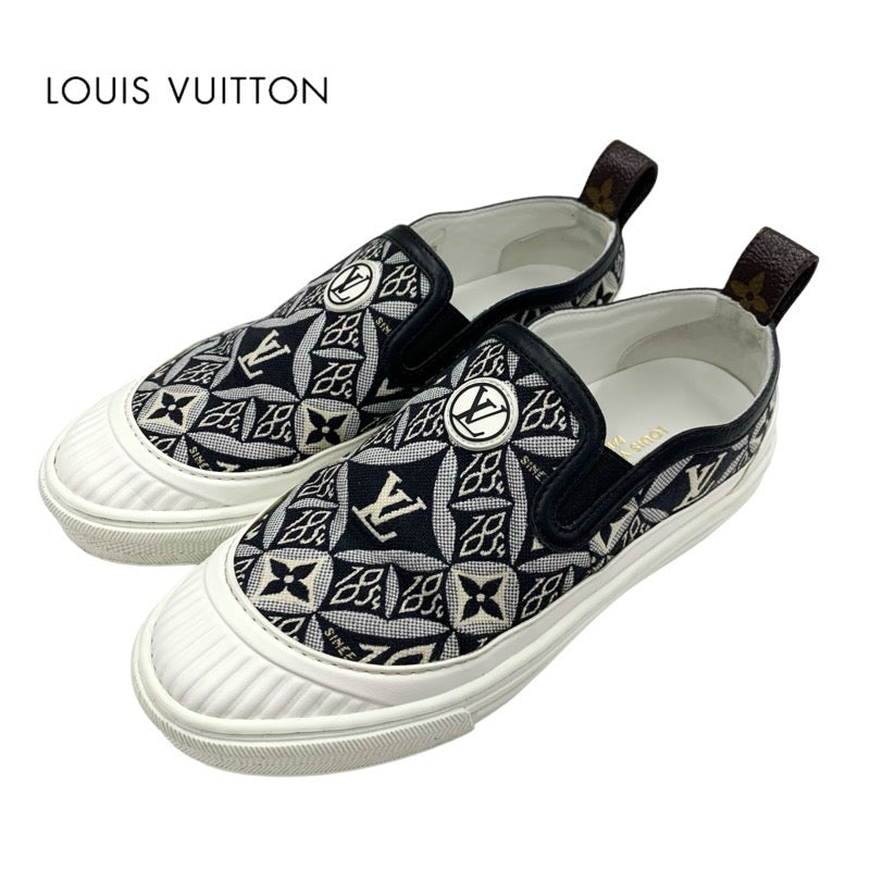 ルイヴィトン LOUIS VUITTON プレイタイムライン モノグラム スニーカー 靴 シューズ ファブリック レザー ブラック ホワイト 黒 ロゴ スリッポン 1854