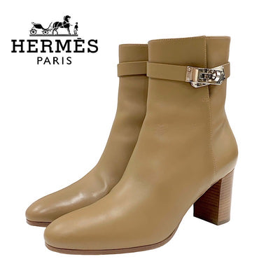 Hermes Saint-Germain boots, short boots, shoes, leather, brown, silver, Kelly hardware