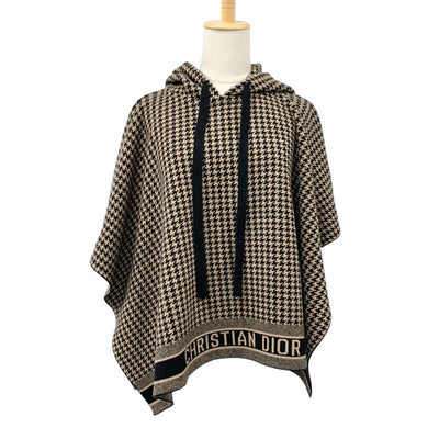 Christian Dior CHRISTIAN DIOR outerwear brown black knit poncho houndstooth