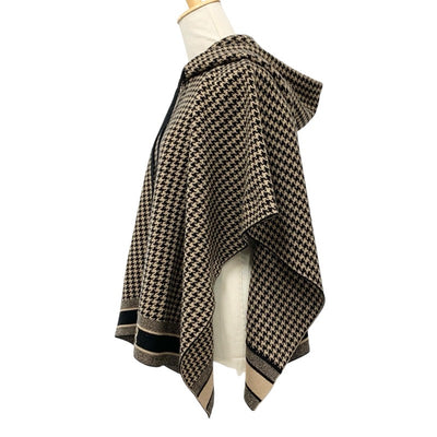 Christian Dior CHRISTIAN DIOR outerwear brown black knit poncho houndstooth