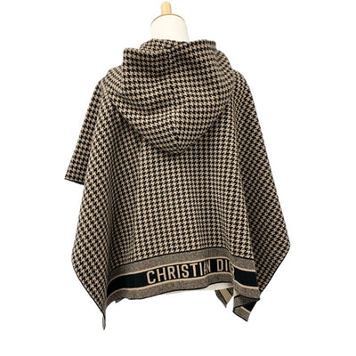 Christian Dior CHRISTIAN DIOR outerwear brown black knit poncho houndstooth