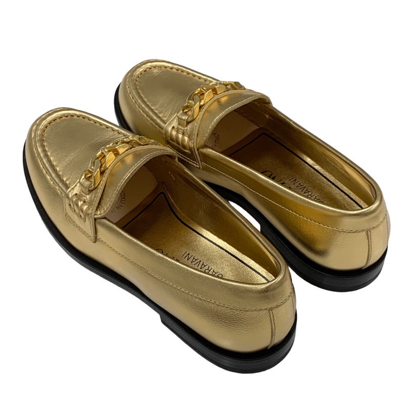 ヴァレンティノ VALENTINO ローファー 革靴 靴 シューズ レザー ゴールド 未使用 フラットシューズ Vロゴ チェーン