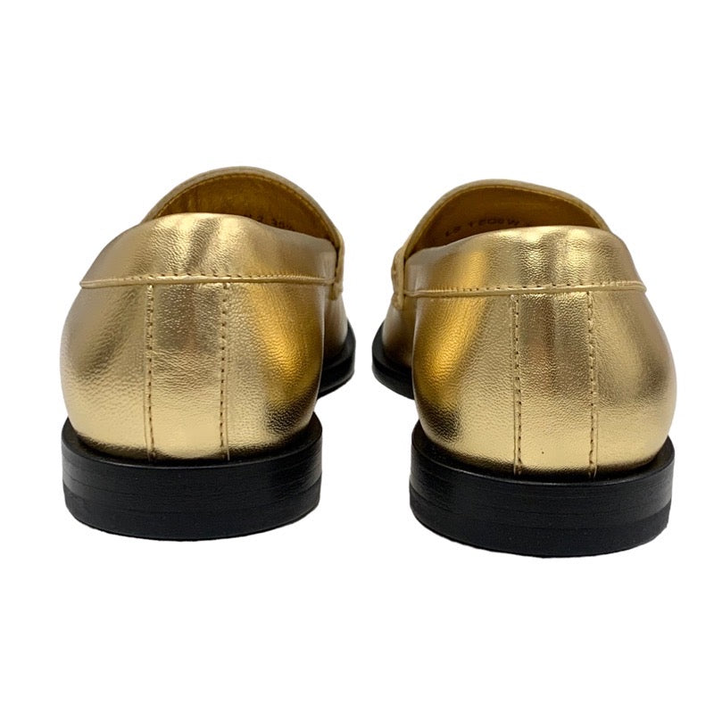 ヴァレンティノ VALENTINO ローファー 革靴 靴 シューズ レザー ゴールド 未使用 フラットシューズ Vロゴ チェーン