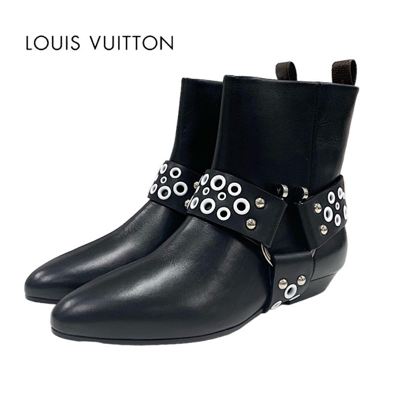 Louis Vuitton Rhapsody Line Boots Short Boots Shoes Leather Black White Black Hole Ankle Boots Belt