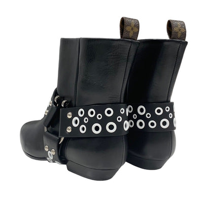 Louis Vuitton Rhapsody Line Boots Short Boots Shoes Leather Black White Black Hole Ankle Boots Belt