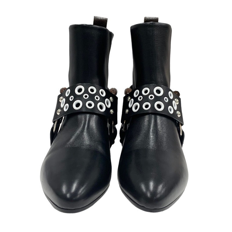 LOUIS VUITTON Rhapsody Line Boots Short Boots Shoes Leather Black White Ankle Boots Hole Belt