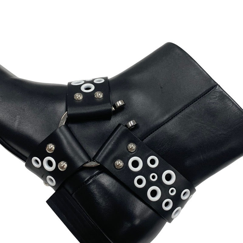 LOUIS VUITTON Rhapsody Line Boots Short Boots Shoes Leather Black White Ankle Boots Hole Belt