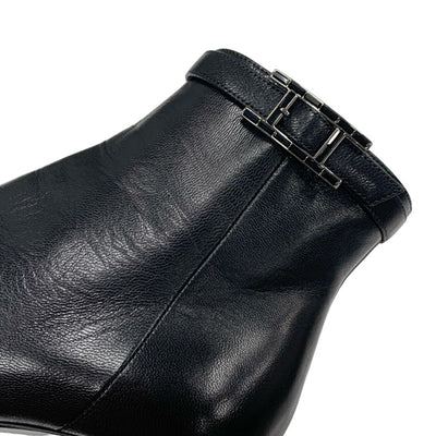 Hermes Blanche Boots Short Boots Shoes Leather Black H Buckle