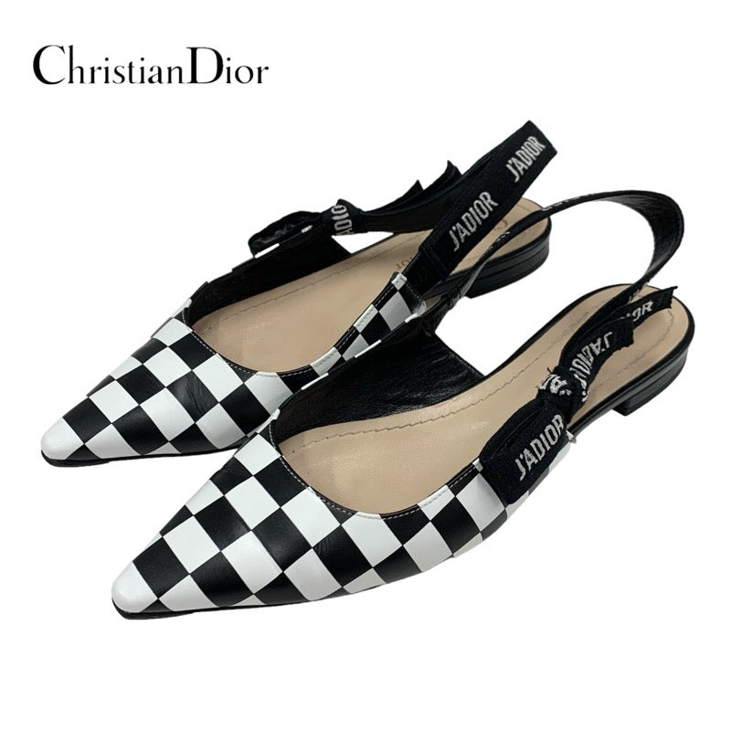 クリスチャンディオール CHRISTIAN DIOR JADIOR パンプス 靴 シューズ レザー ブラック ホワイト 黒 フラットパンプス フラットサンダル スリングバック