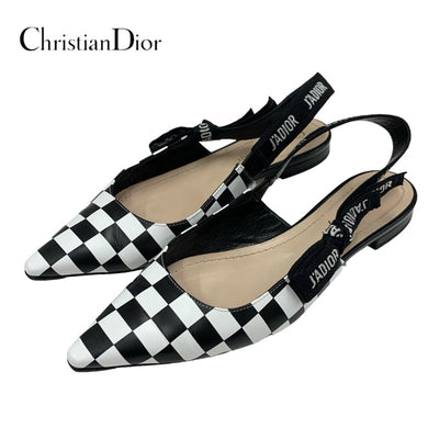 クリスチャンディオール CHRISTIAN DIOR JADIOR パンプス 靴 シューズ レザー ブラック ホワイト 黒 フラットパンプス フラットサンダル スリングバック