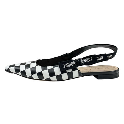 クリスチャンディオール CHRISTIAN DIOR JADIOR パンプス 靴 シューズ レザー ブラック ホワイト 黒 フラットパンプス フラットサンダル スリングバック