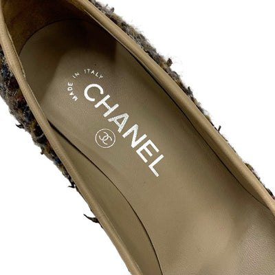 Chanel CHANEL pumps, shoes, wool, leather, multicolor, beige, logo, tweed