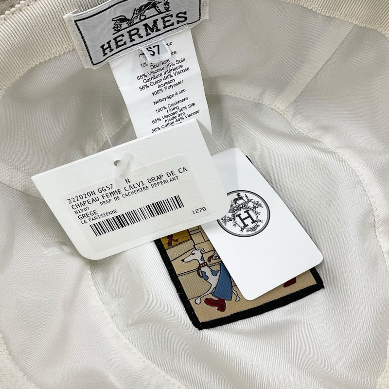 Hermes Calvi hat wool bucket hat logo beige