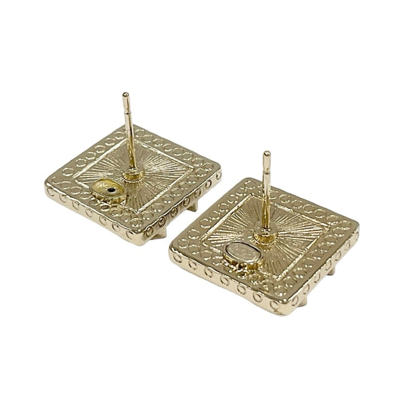 Chanel Earrings Gold Coco Mark Rhinestone Square