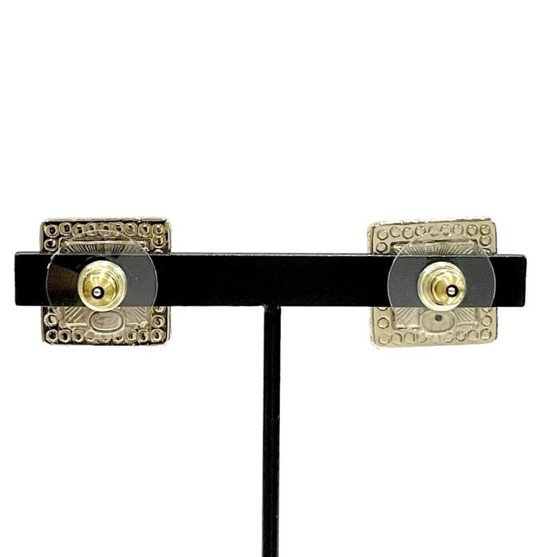 Chanel Earrings Gold Coco Mark Rhinestone Square