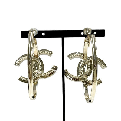 Chanel Earrings Gold Coco Mark Rhinestone Hoop