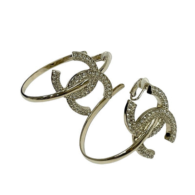 Chanel Earrings Gold Coco Mark Rhinestone Hoop