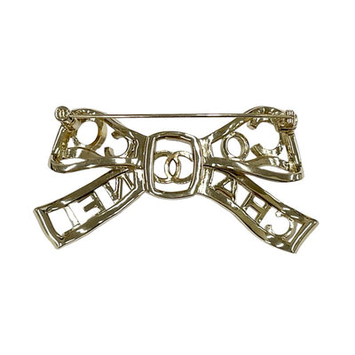 Chanel CHANEL Brooch Corsage Gold Coco Mark Rhinestone Ribbon Logo