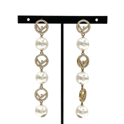 FENDI FENDI Earrings Gold Rhinestone Pearl